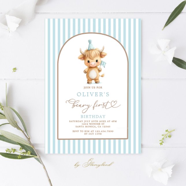 Highland Cow First Birthday Boy Invitation Einladung (Von Creator hochgeladen)