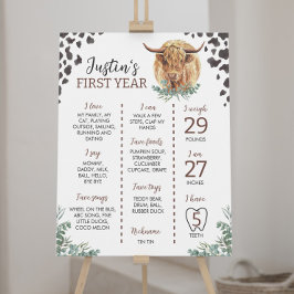 Highland Cow First Birthday Meilenstein-Zeichen Poster