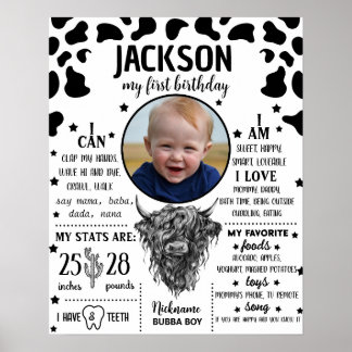 Highland Cow First Birthday Milestone sign 1066 Poster