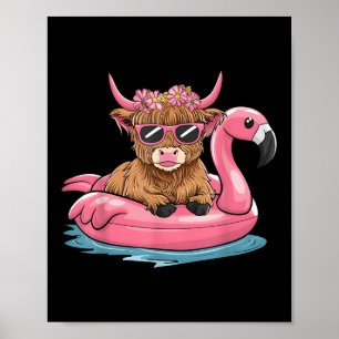 Highland Cow Flamingo Floatie Weihnachten im Juli Poster