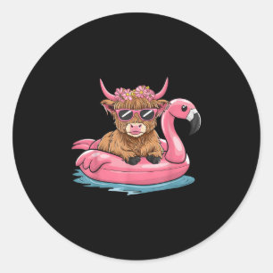 Highland Cow Flamingo Floatie Weihnachten im Juli  Runder Aufkleber