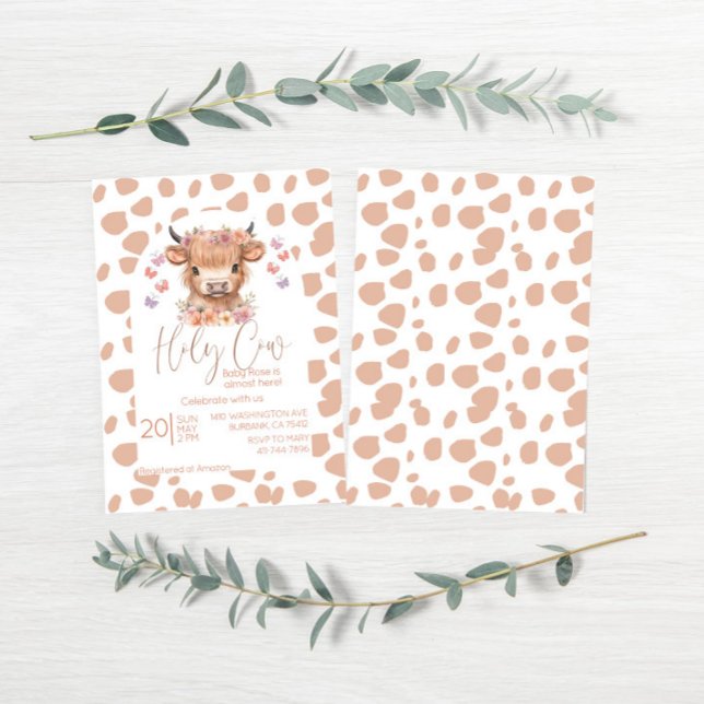 Highland Cow fleurs boho invitation baby shower (Créateur téléchargé)