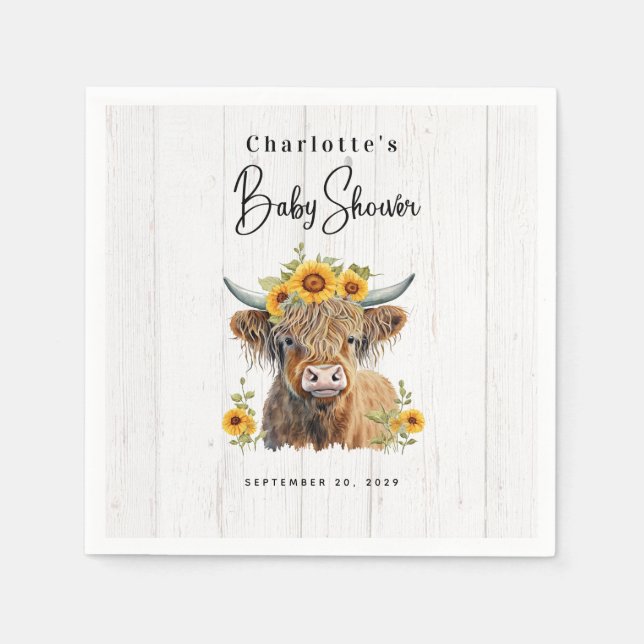 Highland Cow Floral Boho Brautparty Serviette (Vorderseite)