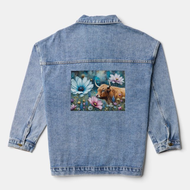 Highland Cow Floral Colorful Cosmos Tapestry (Verso)