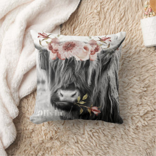 Highland Cow Floral   Western Cowgirl Kinder Name Kissen