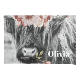 Highland Cow Floral   Western Cowgirl Kinder Name Kissenbezug