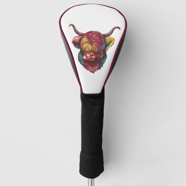 Highland Cow Funny Rainbow Head Design Golf Headcover (Vorderseite)