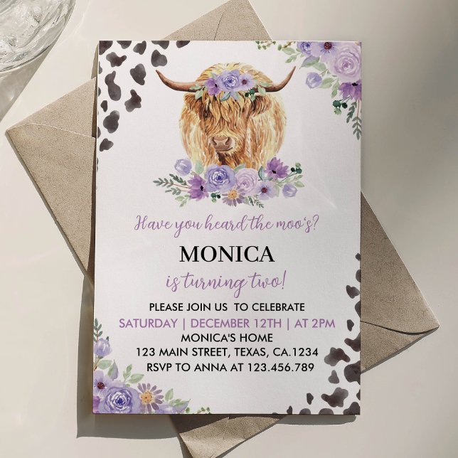 Highland Cow Girl Floral Birthday Invitation (Créateur téléchargé)