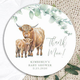 Highland Cow Greenerenery Vielen Dank Baby Dusche Runder Aufkleber
