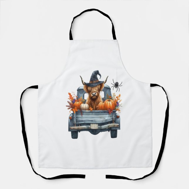 Highland Cow Halloween Fall Schürze (Vorderseite)