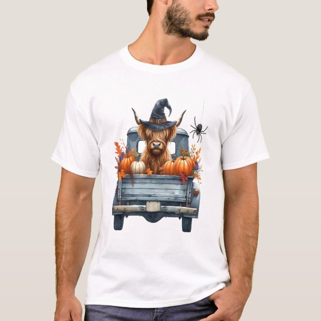 Highland Cow Halloween Fall T-Shirt (Vorderseite)