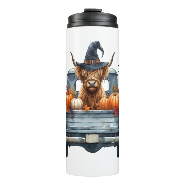 Highland Cow Halloween Fall Thermosbecher (Vorderseite)