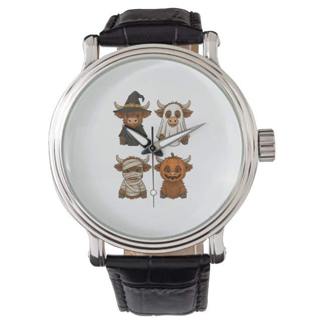 Highland Cow Halloween Funny Fall Spooky Armbanduhr (Vorderseite)