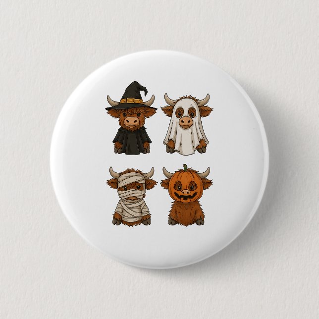 Highland Cow Halloween Funny Fall Spooky Button (Vorderseite)