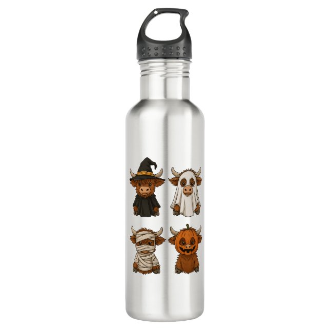 Highland Cow Halloween Funny Fall Spooky Edelstahlflasche (Vorderseite)