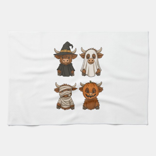 Highland Cow Halloween Funny Fall Spooky Geschirrtuch (Horizontal)
