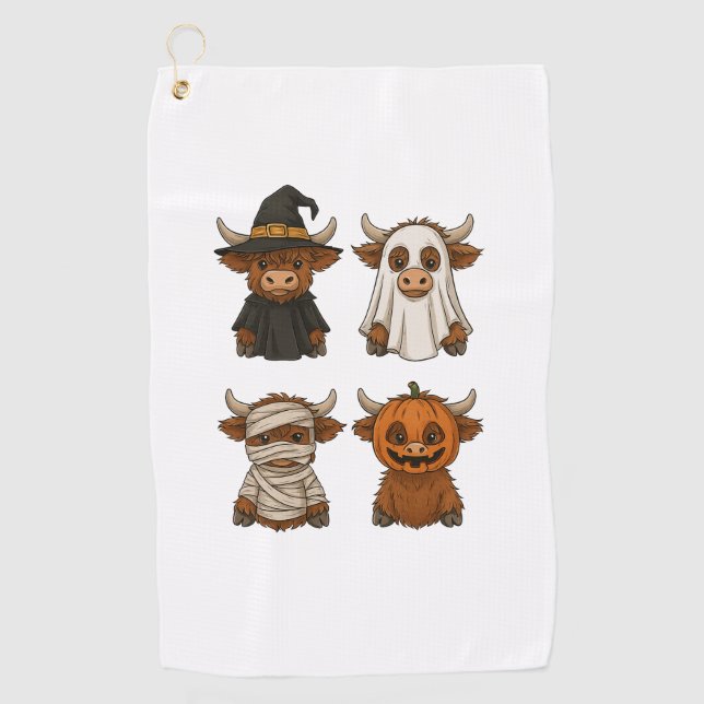 Highland Cow Halloween Funny Fall Spooky Golfhandtuch (Vorderseite)