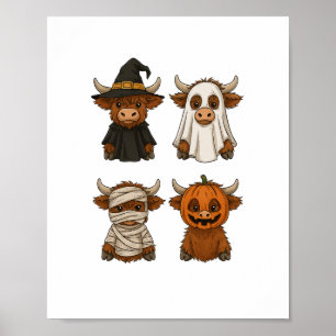 Highland Cow Halloween Funny Fall Spooky Poster