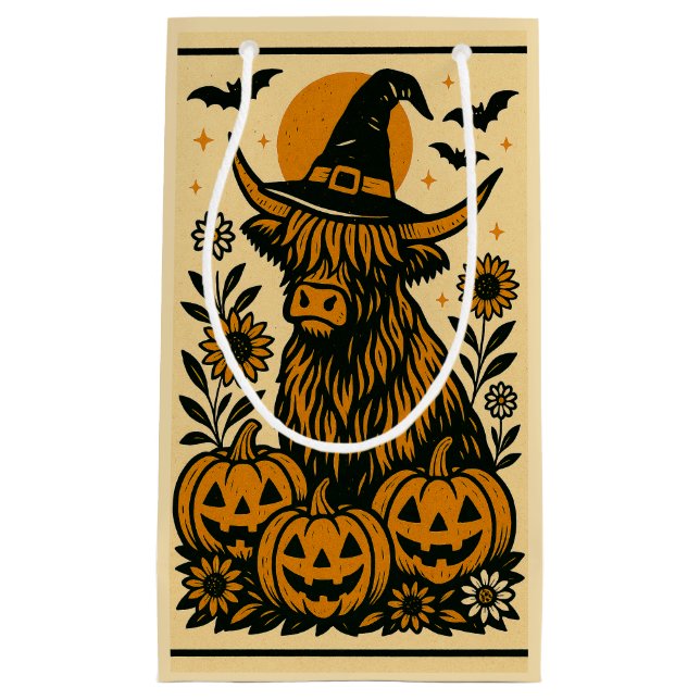 Highland Cow Halloween-Geschenktasche Kleine Geschenktüte (Vorderseite)