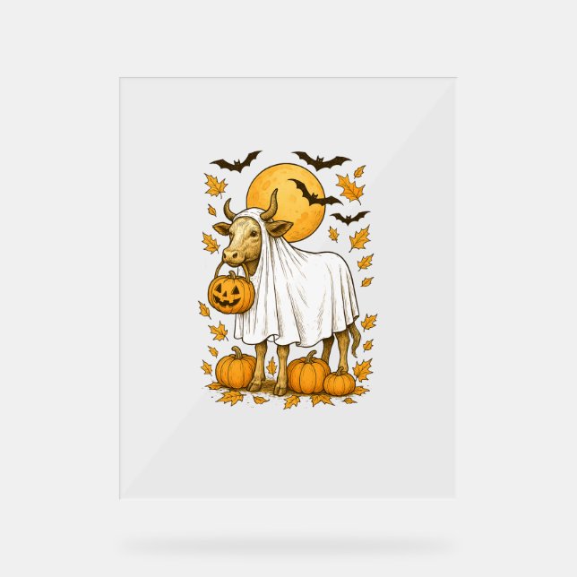 Highland Cow Halloween in Ghost-Kostüm Acrylschild (Vorderseite)