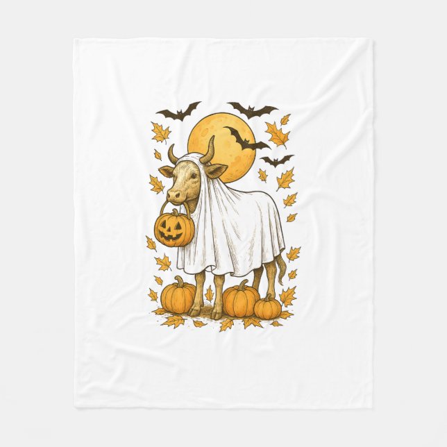 Highland Cow Halloween in Ghost-Kostüm Fleecedecke (Vorderseite)