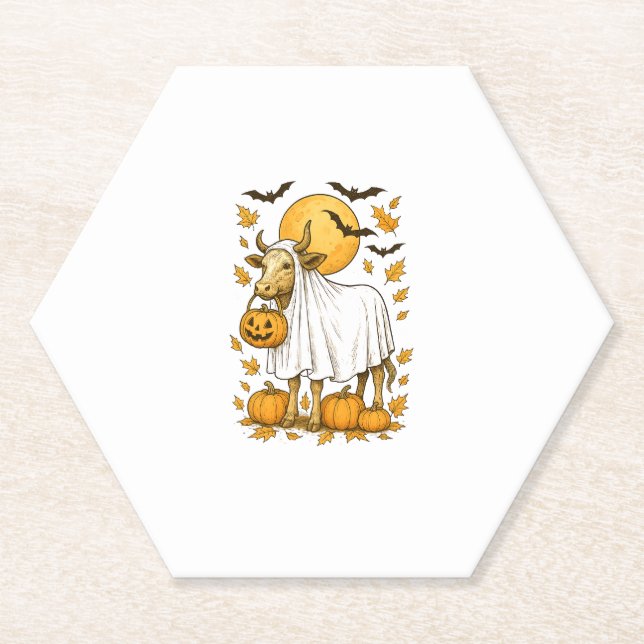 Highland Cow Halloween in Ghost-Kostüm Untersetzer (Vorderseite)