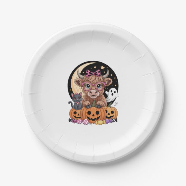 Highland Cow Halloween Spooky Saison Pappteller (Vorderseite)
