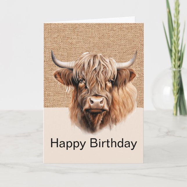 Highland Cow HAPPY BIRTHDAY Karte (Vorderseite)