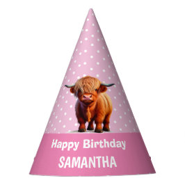 Highland Cow Happy Birthday Pink Party Hat Partyhütchen