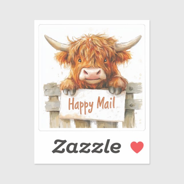 Highland Cow, Happy Mail, Sticker (Feuille)