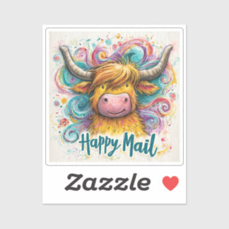 Highland Cow, Happy Mail, Sticker