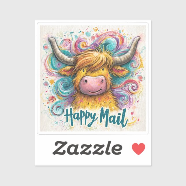Highland Cow, Happy Mail, Sticker (Feuille)