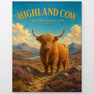 Highland-Cow Heather-Moorlandschaft Aquarell GeoSa Postkarte