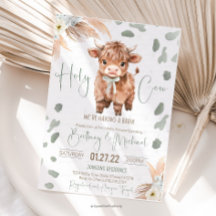 Highland Cow Heilige Kuh Babyparty grüne Einladung