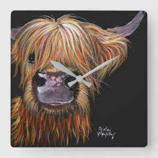 Highland Cow 'Henry' Clock von Shirley MacArthur Quadratische Wanduhr