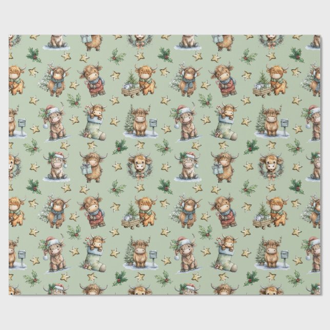 Highland Cow Holiday Parade Geschenkpapier (Flach)