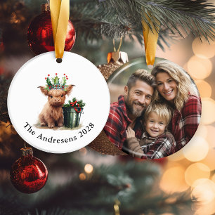 Highland Cow Holly Couronne en céramique ornement 