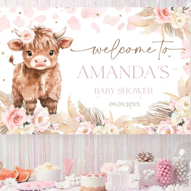 Highland Cow Holy Cow Baby Dusche Mädchen Banner (Highland Cow Holy Cow baby shower )