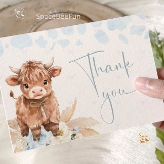 Highland Cow Holy Cow baby shower Boy Dankeskarte