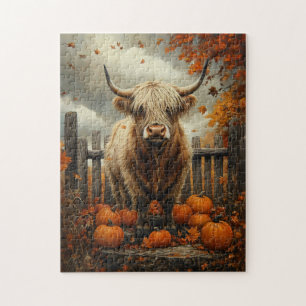 Highland Cow in Pumpkin Patch