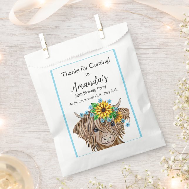 Highland Cow , Kuh Birthday Party Geschenktütchen (Ausgeschnitten)