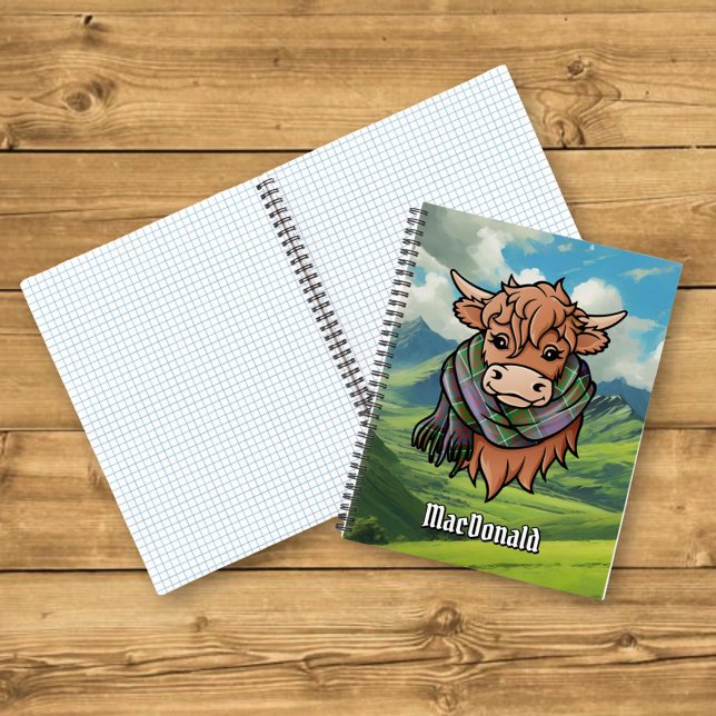 Highland Cow MacDonald von Clanranald Tartan Scarf Notizbuch (Von Creator hochgeladen)