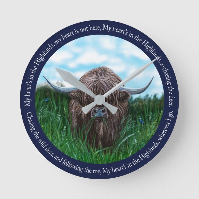 Highland Cow, mein Herz liegt im Hochland Runde Wanduhr (Vorderseite)