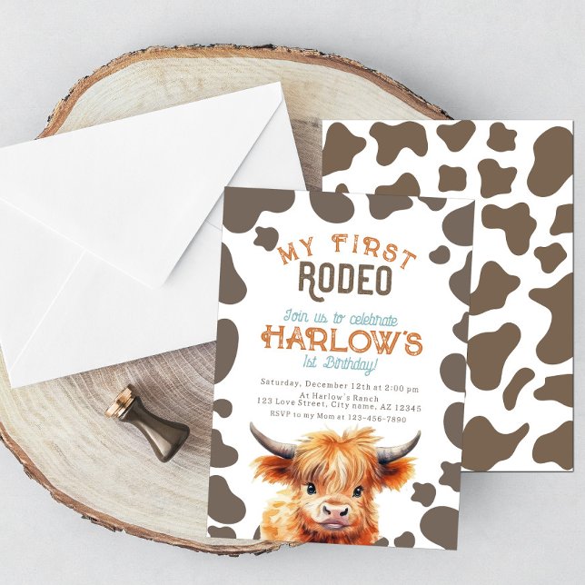 Highland Cow meine erste Rodeo 1. Geburtstag Einladung (Von Creator hochgeladen)