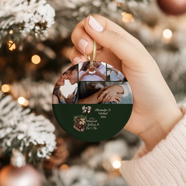 Highland Cow Merry Christmas Mrs and Mr 5 Photo  Keramik Ornament (Von Creator hochgeladen)