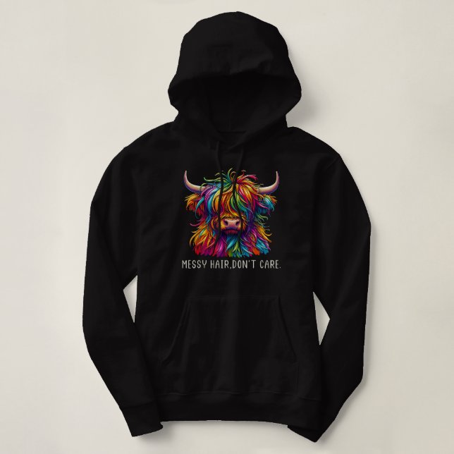 Highland Cow Messy Hair farbenfroh Hoodie (Design vorne)
