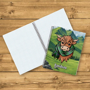 Highland Cow mit Davidson Tartan Scarf Notizbuch