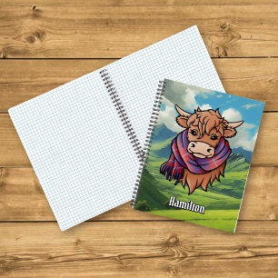 Highland Cow mit Hamilton Red Tartan Scarf Notizbuch