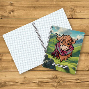 Highland Cow mit MacDougall Tartan Scarf Notizbuch