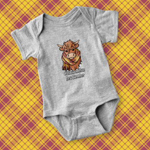 Highland Cow mit MacMillan Dress Tartan Scarf Baby Strampler